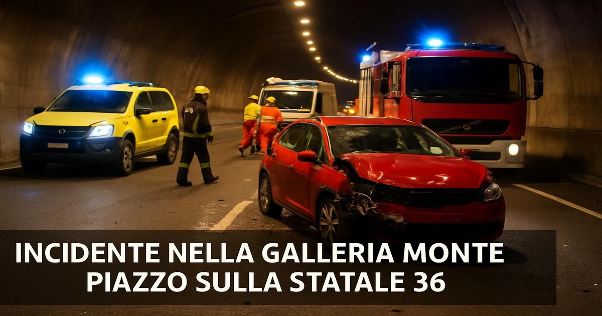 Statale 36, incidente nella galleria Monte Piazzo con tre coinvolti. Soccorsi in azione